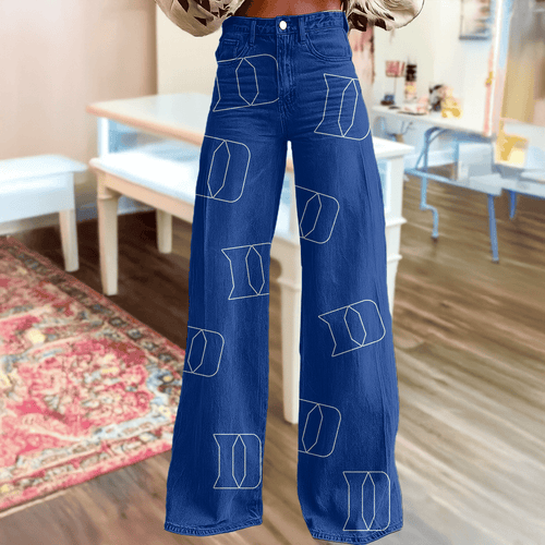 Duke Blue Devils Logo Print Wide Leg Jeans | Fan Fashion Statement