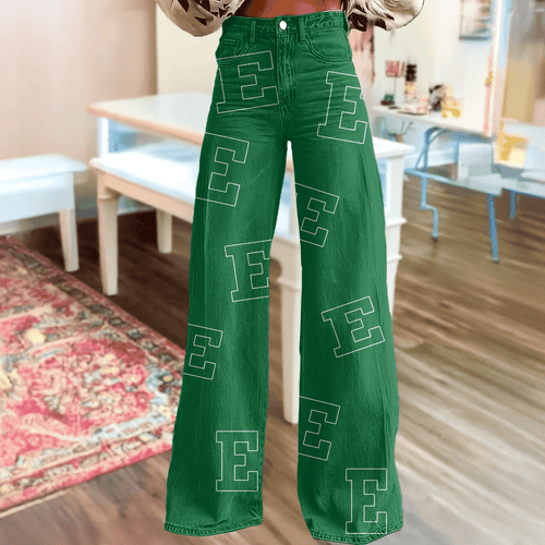Eastern Michigan Eagles Logo Print Wide Leg Jeans | Fan Fashion Statement