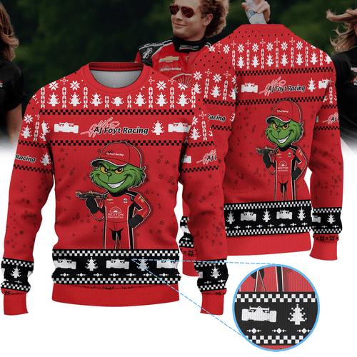 A J Foyt Enterprises Santino Ferrucci IndyCar × Grinch Ugly Christmas Sweater