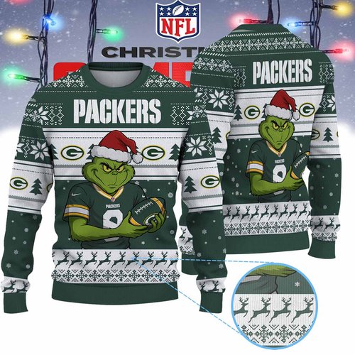 Green Bay Packers Grinch Jersey Premium Ugly Sweater Xmas