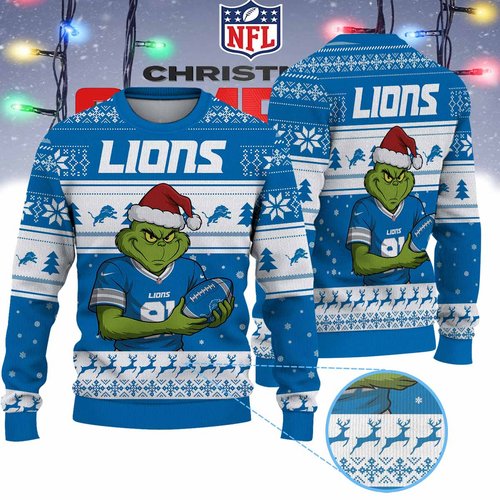 Detroit Lions Grinch Jersey Premium Ugly Sweater Xmas