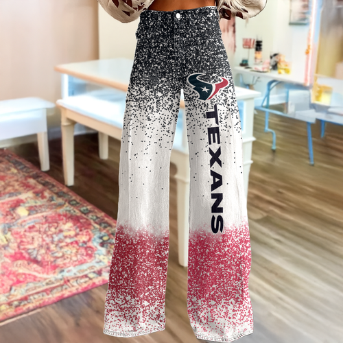 Houston Texans Logo Print Wide Leg Jeans Gradient Sparkle | Fan Fashion Statement