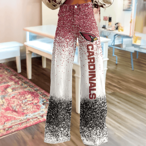 Arizona Cardinals Logo Print Wide Leg Jeans Gradient Sparkle | Fan Fashion Statement
