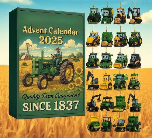 2025 John Deere Advent Calendar | 24 Farm Tractor Ornaments (2D Acrylic) | Vintage Christmas Decor