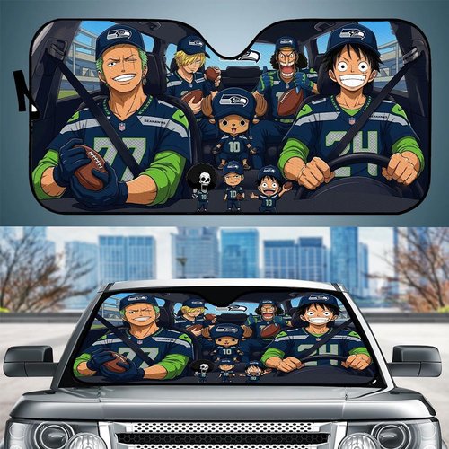 One Piece x Seattle Seahawks Car Sun Shade – Anime Fan Windshield Cover