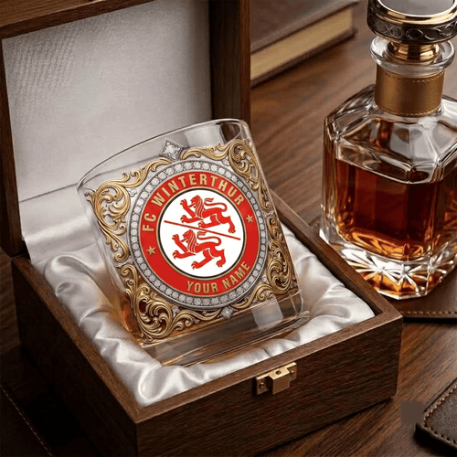 FC Winterthur Swiss Super League Whiskey Glass | 3D Tribal Gold Edition