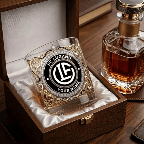 FC Lugano Swiss Super League Whiskey Glass | 3D Tribal Gold Edition