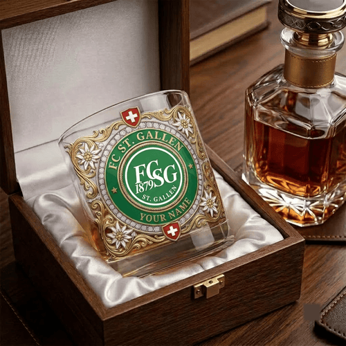 FC St. Gallen Swiss Super League Whiskey Glass | 3D Tribal Gold Edition