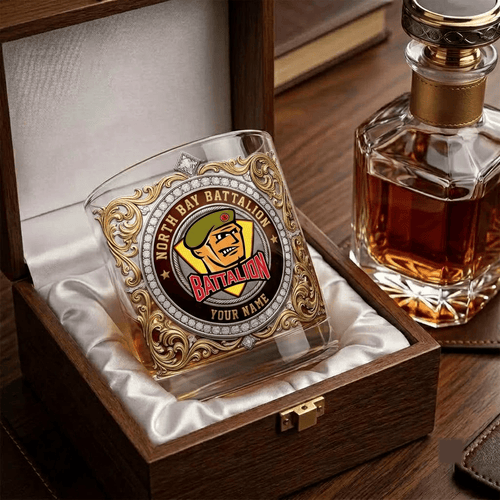 North Bay Battalion OHL Whiskey Glass | 3D Tribal Gold Edition