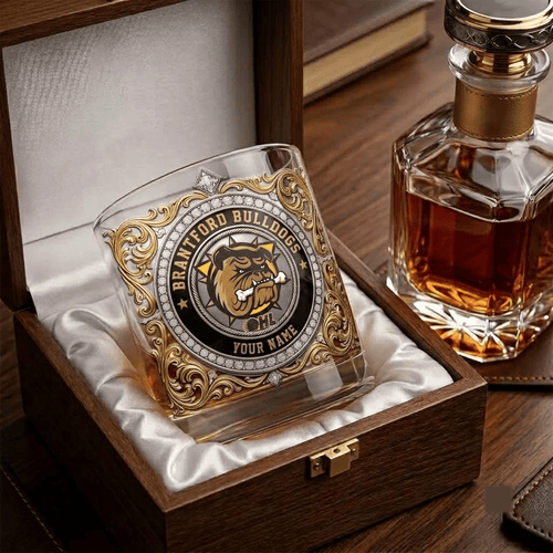 Brantford Bulldogs OHL Whiskey Glass | 3D Tribal Gold Edition
