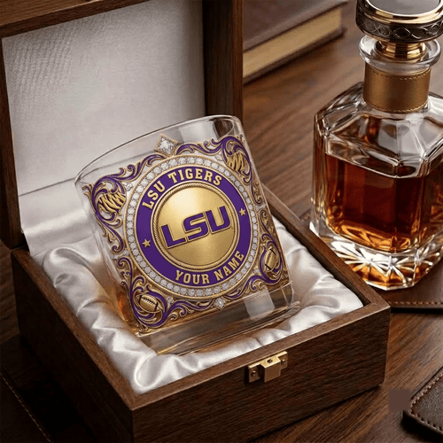 LSU Tigers NCAA Whiskey Glass | 3D Tribal Gold Edition