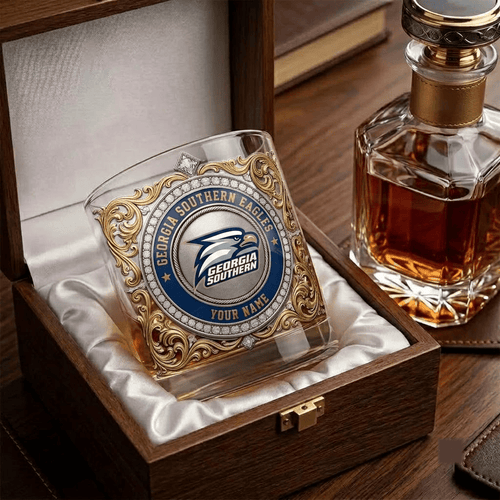 Georgia Southern Eagles NCAA Whiskey Glass | 3D Tribal Gold Edition
