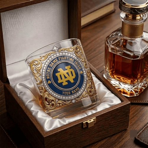 Notre Dame Fighting Irish NCAA Whiskey Glass | 3D Tribal Gold Edition