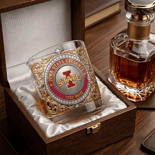 Iowa State Cyclones NCAA Whiskey Glass | 3D Tribal Gold Edition