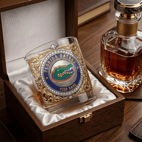 Florida Gators NCAA Whiskey Glass | 3D Tribal Gold Edition