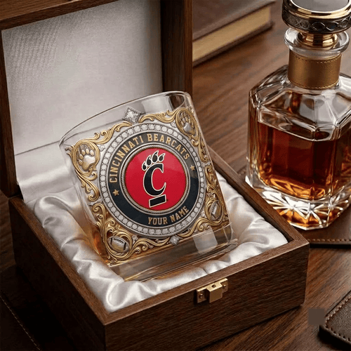 Cincinnati Bearcats NCAA Whiskey Glass | 3D Tribal Gold Edition