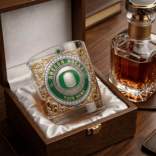 Oregon Ducks NCAA Whiskey Glass | 3D Tribal Gold Edition