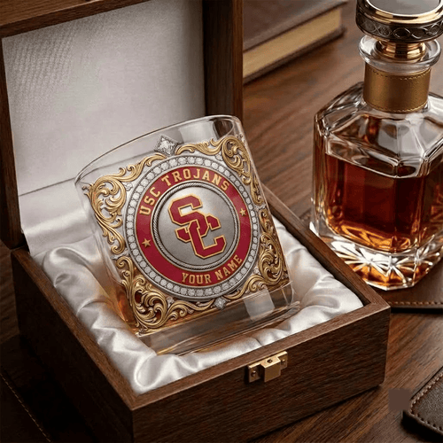 USC Trojans NCAA Whiskey Glass | 3D Tribal Gold Edition