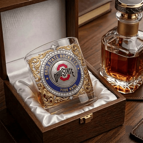 Ohio State Buckeyes NCAA Whiskey Glass | 3D Tribal Gold Edition