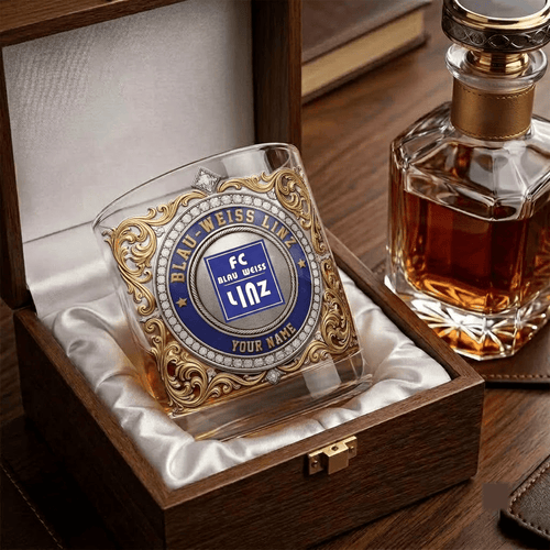 Blau-Weiß Linz Austrian Bundesliga Whiskey Glass | 3D Tribal Gold Edition