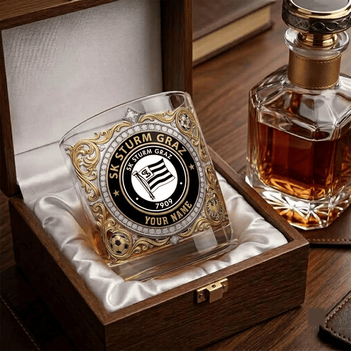 Sturm Graz Austrian Bundesliga Whiskey Glass | 3D Tribal Gold Edition