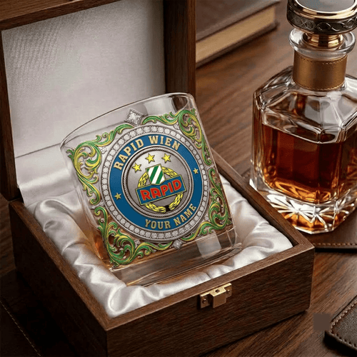 Rapid Wien Austrian Bundesliga Whiskey Glass | 3D Tribal Gold Edition