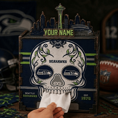 Seattle Seahawks NFL Personalized Wooden Tissue Box – Custom Name Gift