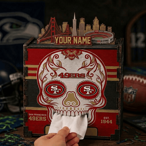 San Francisco 49ers NFL Personalized Wooden Tissue Box – Custom Name Gift