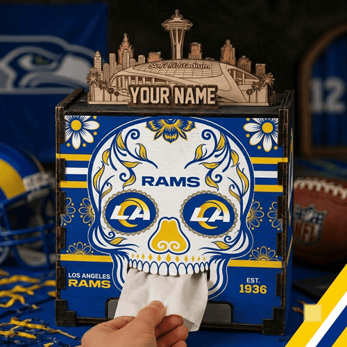 Los Angeles Rams NFL Personalized Wooden Tissue Box – Custom Name Gift