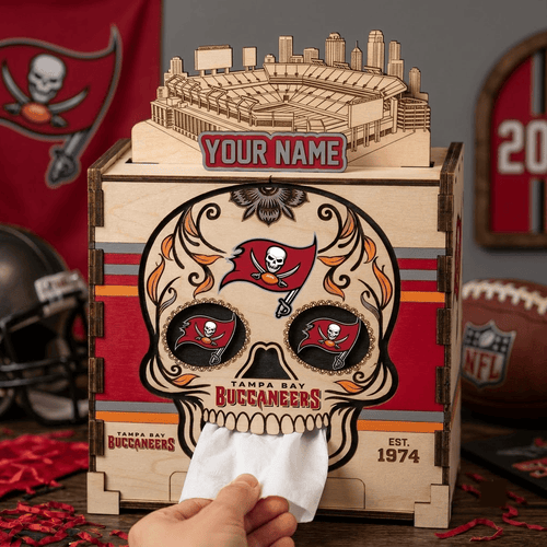 Tampa Bay Buccaneers NFL Personalized Wooden Tissue Box – Custom Name Gift