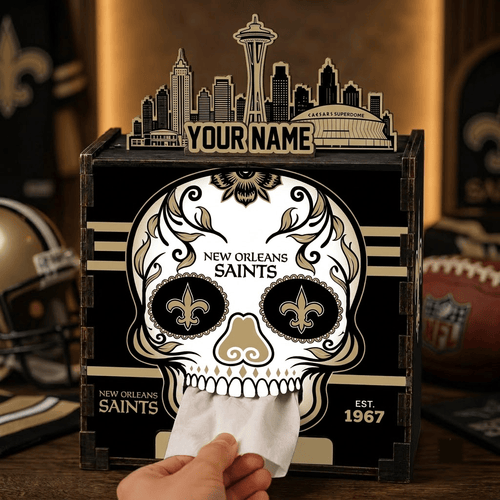 New Orleans Saints NFL Personalized Wooden Tissue Box – Custom Name Gift