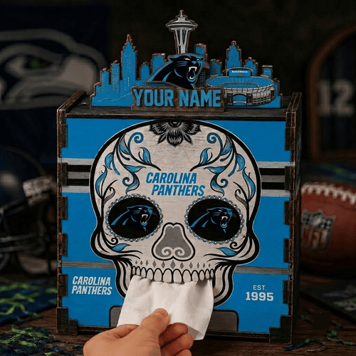 Carolina Panthers NFL Personalized Wooden Tissue Box – Custom Name Gift
