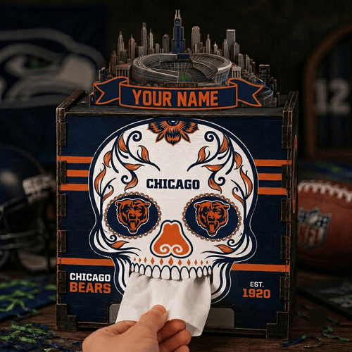 Chicago Bears NFL Personalized Wooden Tissue Box – Custom Name Gift
