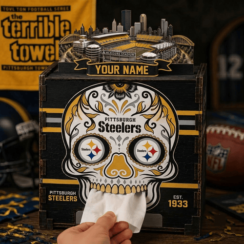 Pittsburgh Steelers NFL Personalized Wooden Tissue Box – Custom Name Gift