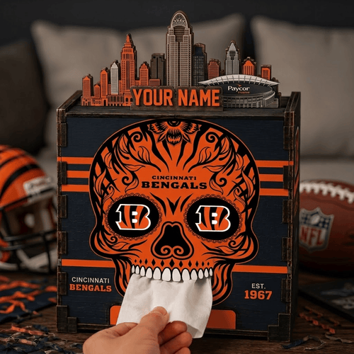 Cincinnati Bengals NFL Personalized Wooden Tissue Box – Custom Name Gift