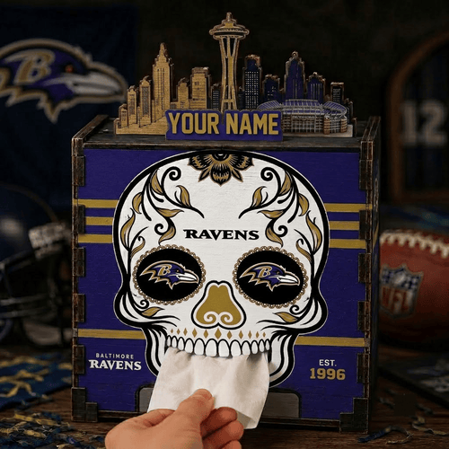 Baltimore Ravens NFL Personalized Wooden Tissue Box – Custom Name Gift
