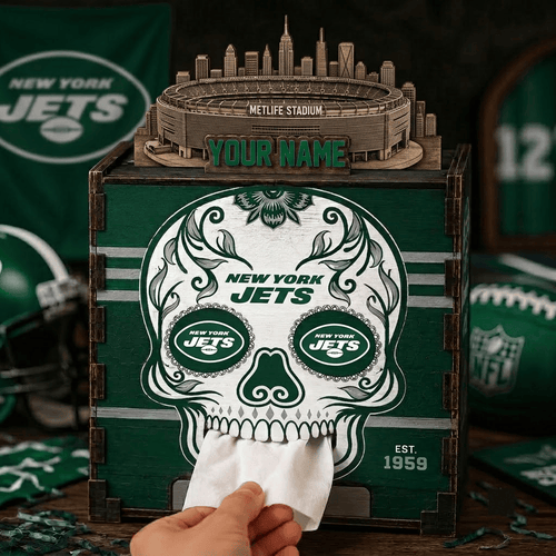 New York Jets NFL Personalized Wooden Tissue Box – Custom Name Gift