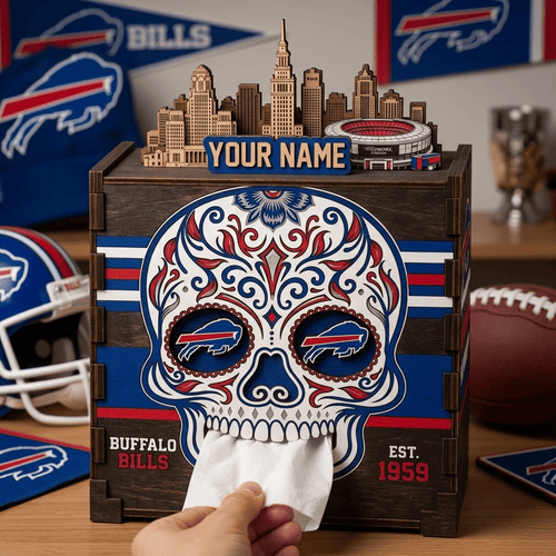 Buffalo Bills NFL Personalized Wooden Tissue Box – Custom Name Gift