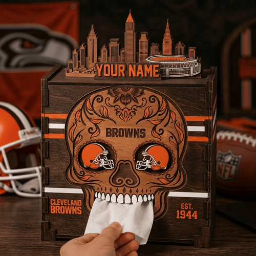 Cleveland Browns NFL Personalized Wooden Tissue Box – Custom Name Gift