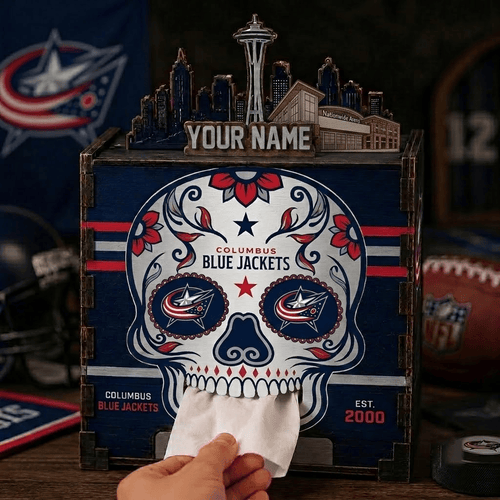 Columbus Blue Jackets NHL Personalized Wooden Tissue Box – Custom Name Gift