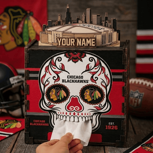Chicago Blackhawks NHL Personalized Wooden Tissue Box – Custom Name Gift