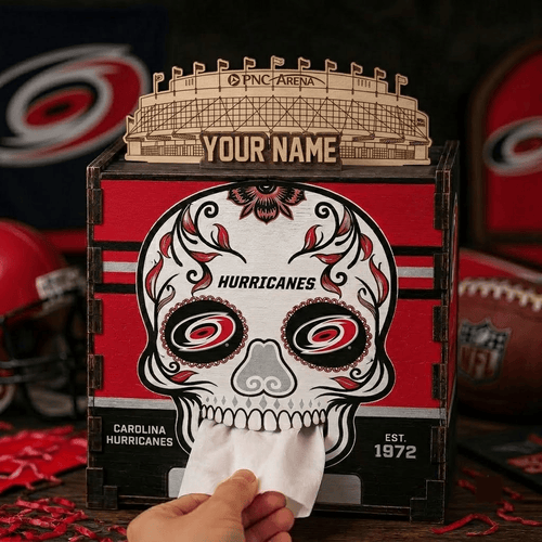 Carolina Hurricanes NHL Personalized Wooden Tissue Box – Custom Name Gift