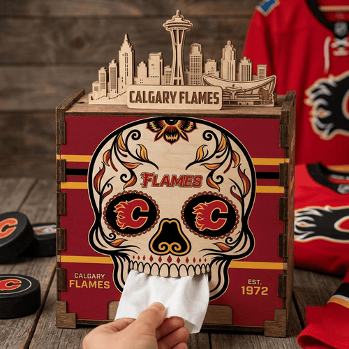 Calgary Flames NHL Personalized Wooden Tissue Box – Custom Name Gift