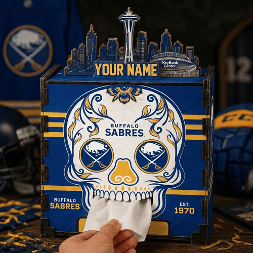 Buffalo Sabres NHL Personalized Wooden Tissue Box – Custom Name Gift