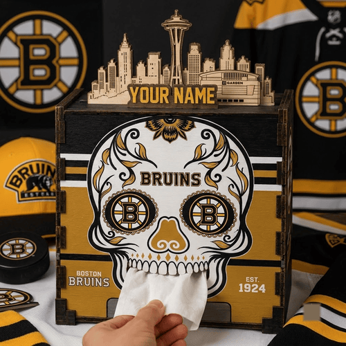 Boston Bruins NHL Personalized Wooden Tissue Box – Custom Name Gift
