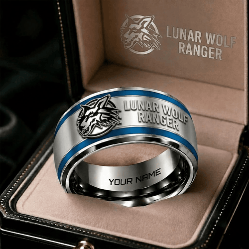 Lunar Wolf Ranger Personalized Ring Gift