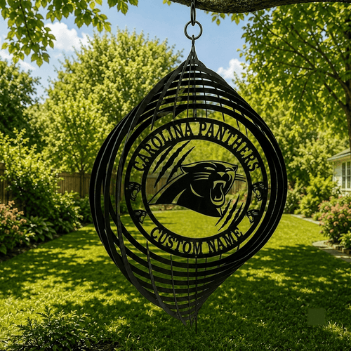 Carolina Panthers NFL Metal Wind Spinner | Outdoor Hanging Decor | Laser Cut Metal Sign