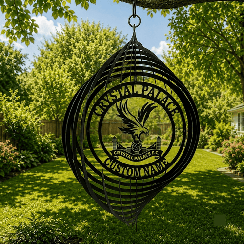 Crystal Palace EPL Metal Wind Spinner | Outdoor Hanging Decor | Laser Cut Metal Sign