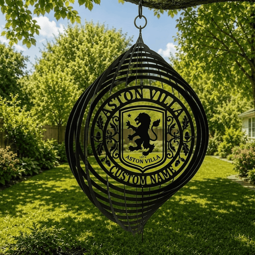 Aston Villa EPL Metal Wind Spinner | Outdoor Hanging Decor | Laser Cut Metal Sign