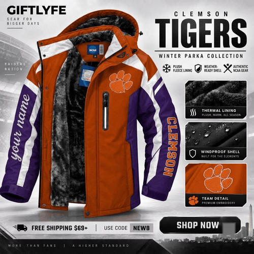 Clemson Tigers NCAA Waterproof Winter Parka Jacket